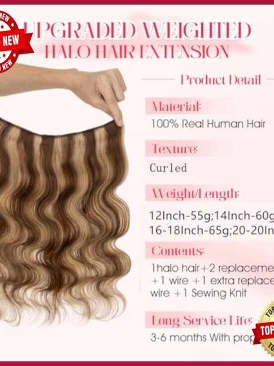 16 Inch Halo Hair Extensions Real Human Hair Wavy Clip In Hairpiece main image 3